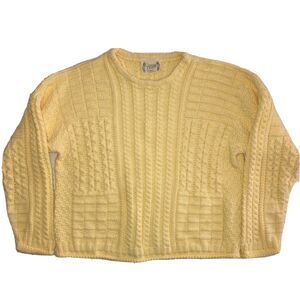 Carraig  Donn Womens Sweater Small Fisherknit Cable Knit Yellow Ireland Cotton